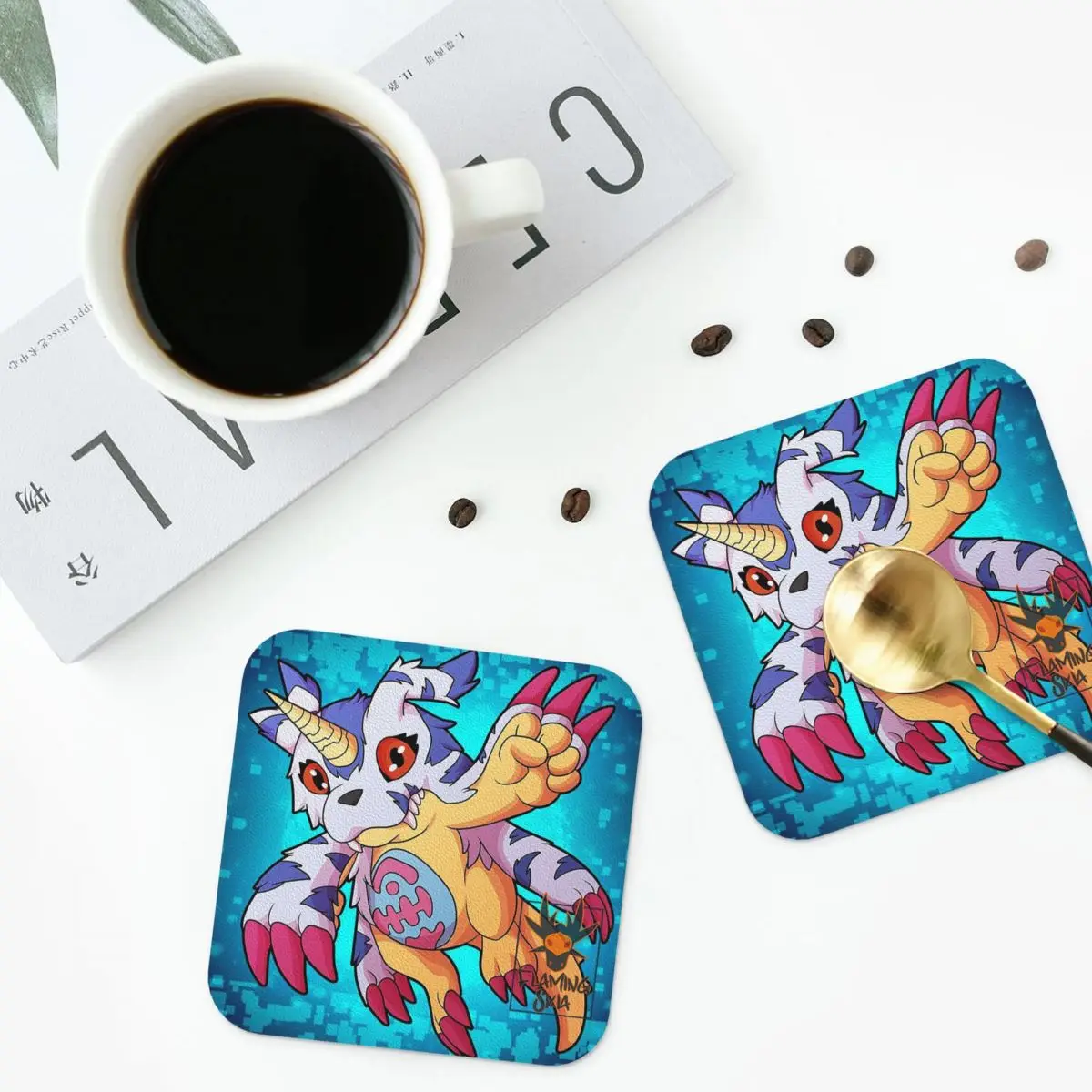 

Digimon Coasters Kitchen Placemats Non-slip Insulation Cup Coffee Mats For Decor Home Tableware Pads Set of 4