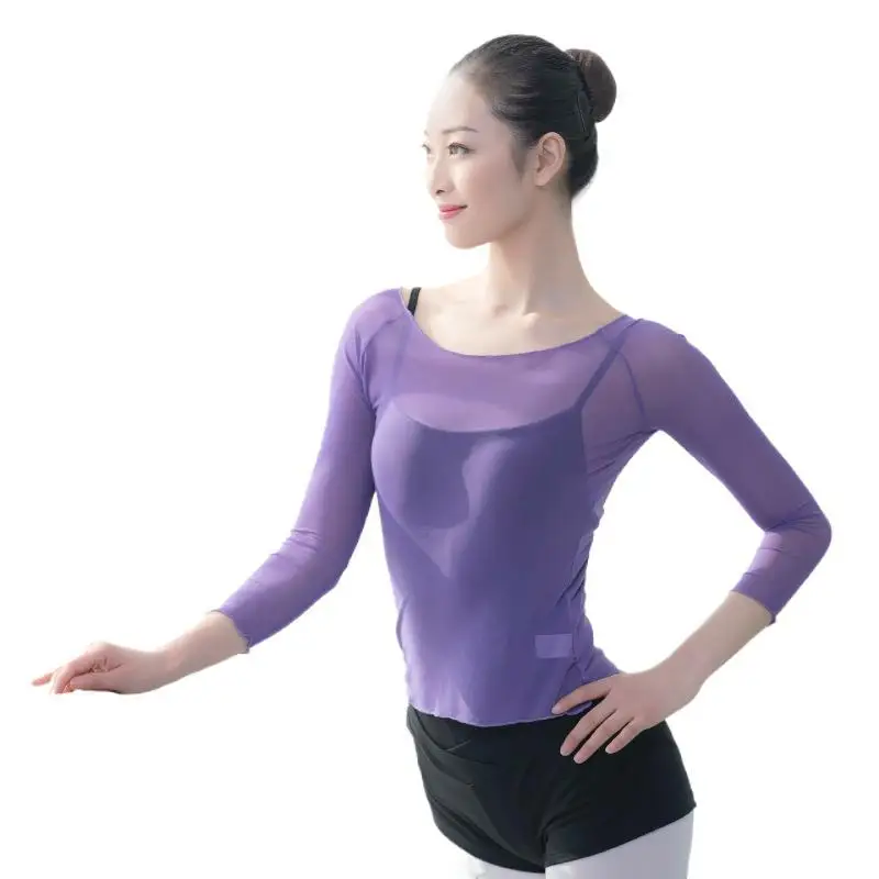 Vêtements de danse pour adultes, haut en maille pour femmes, Slim, corps de rime, vêtements d'entraînement, vêtements de gaze de danse classique