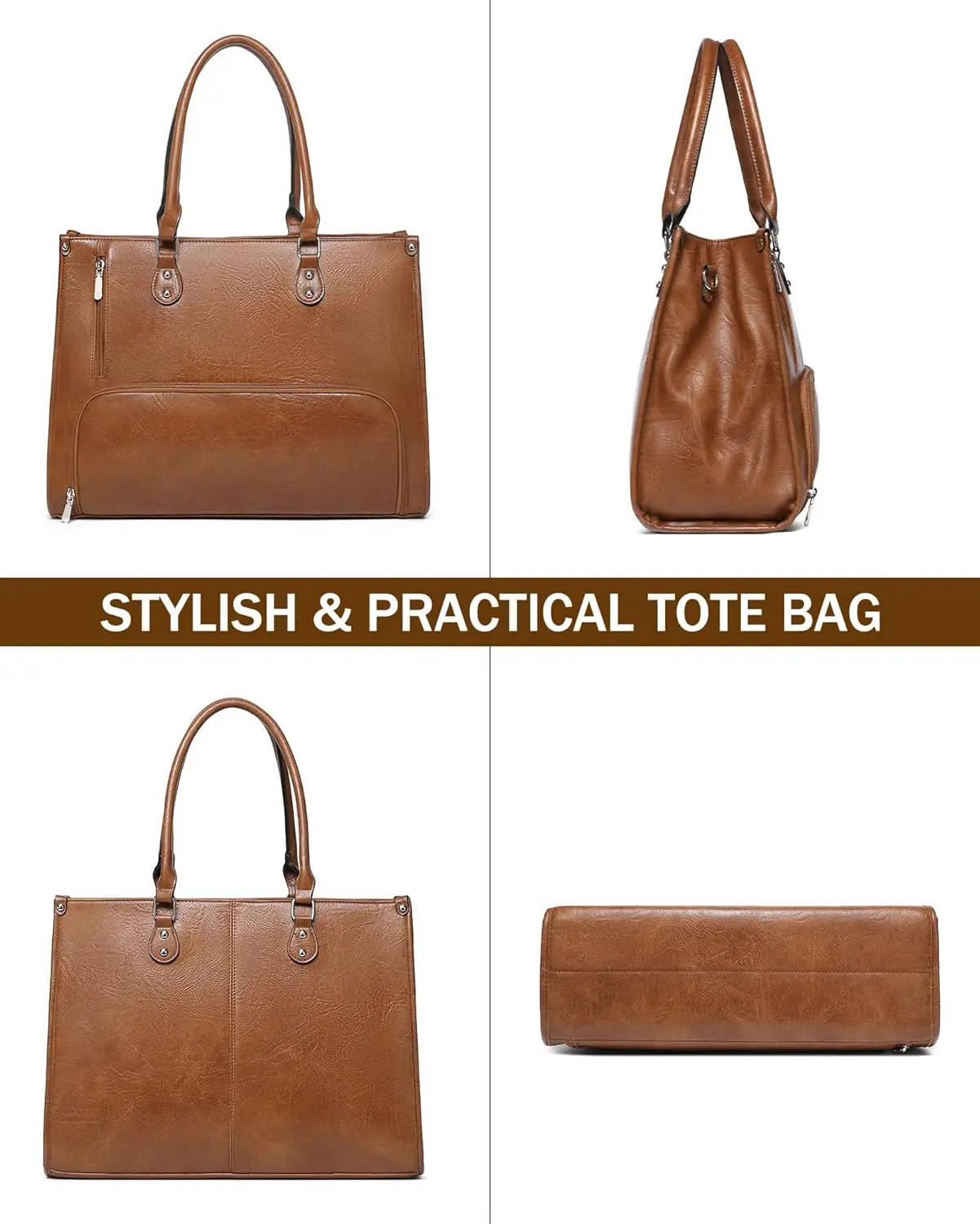 2 in 1 Laptop Tote Bag with Insulated Lunch Compartment for Women Work, PU Leather Lunch Bag with 15.6 Inch Computer Compartment view 5