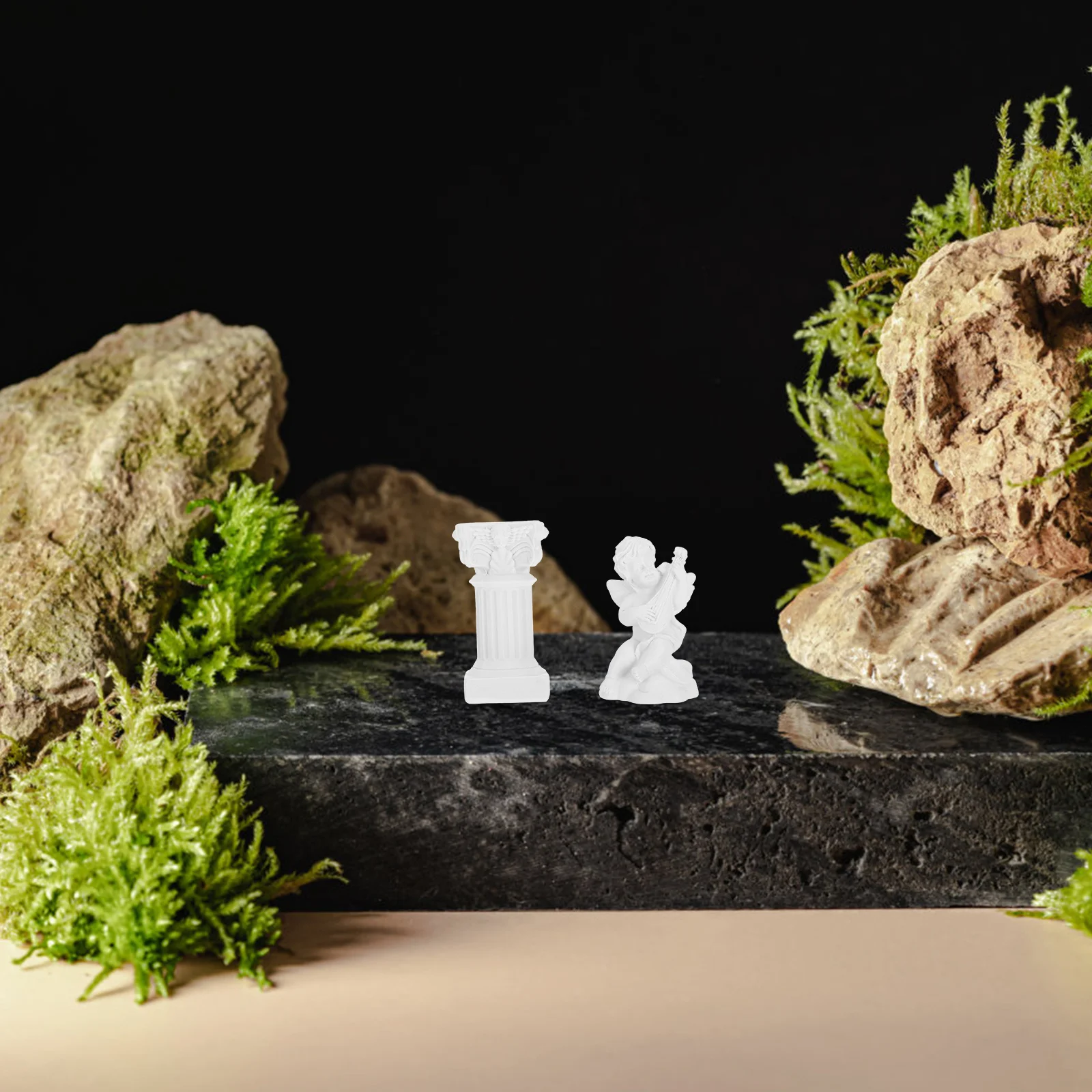 1Set Miniature Angel Roman Column Decor Resin Sculpture European Style Home Office Mantel Elegance Timeless Beauty