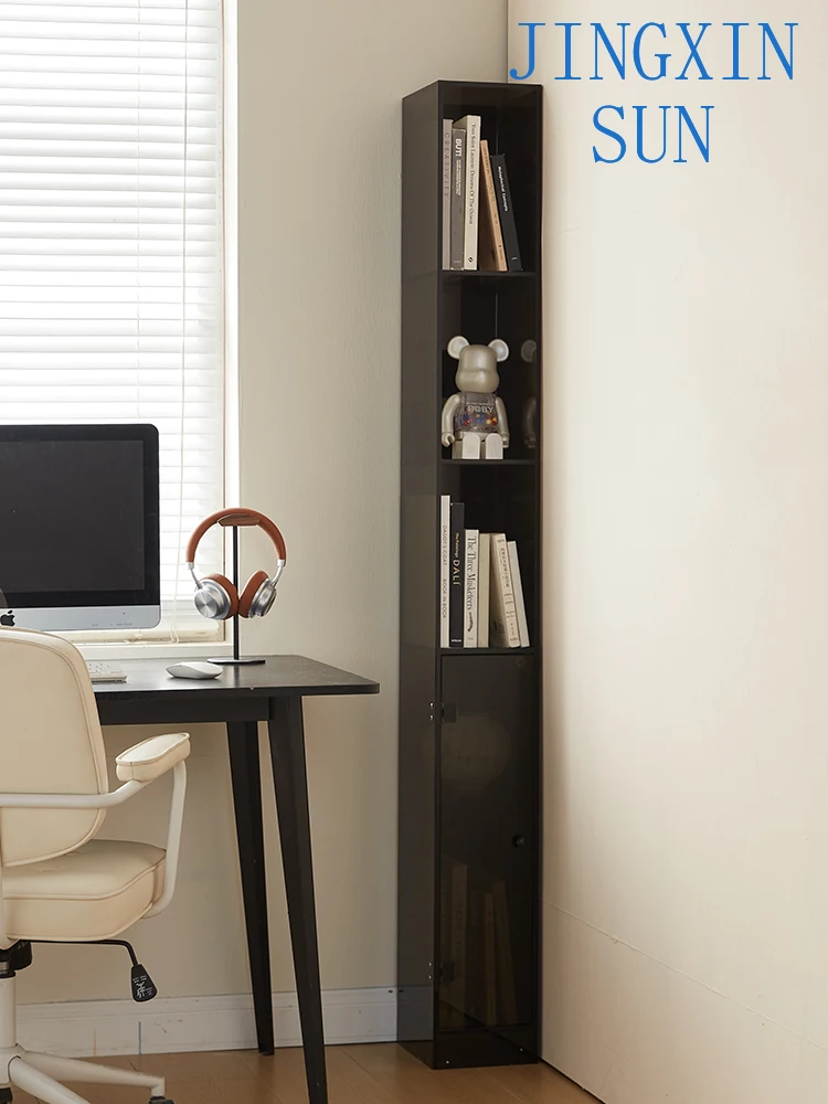 Acrylic ultra-narrow bookshelf corner side  with door clip gap shelf 20cm floor narrow cabinet