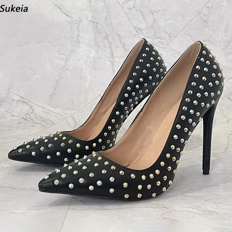 Sukeia Customize Color Women Spring Pumps Slip On Pointed Toe Sexy Stiletto Heel Beautiful Black Lady Shoes Plus US Size 5-15