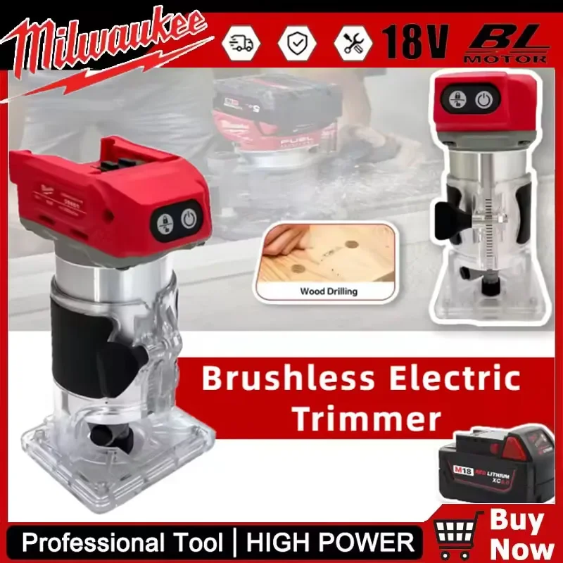 

Milwaukee Brushless Trimmer Cordless Electric Router Carpenter Milling Engraving Slotting Machine Carpenter Tool for 18v Battery