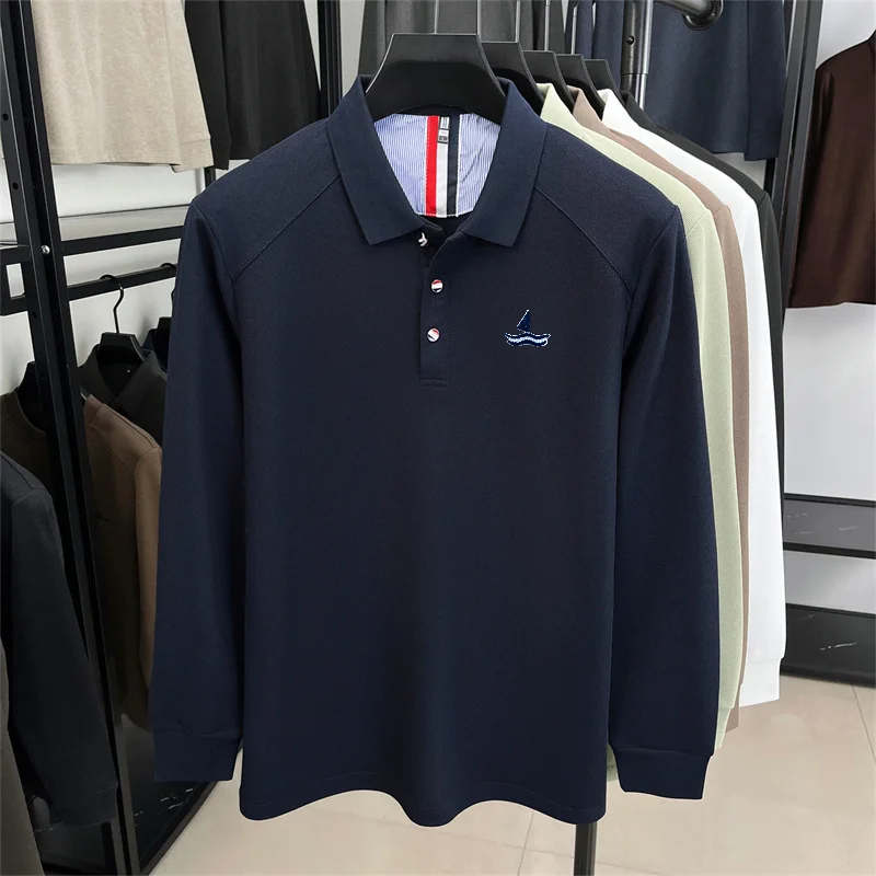 Designer-Stil Herren Langarm-Poloshirt mit Knopfleiste und Revers, Exquisites Muster-Stickerei, Herbst Neue Business-Casual Herrenbekleidung – Detail 14