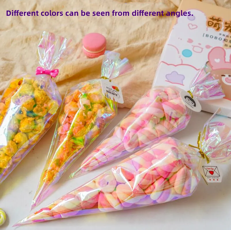 

Raibow Film Popcorn Packaging Bag Cones Cookie Plastic Bags Candy Gift Bags For Birthday Party Package