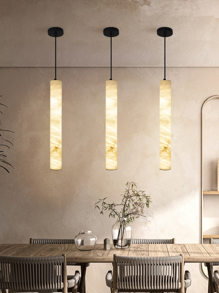 2024 Trendy Natural Marble Hanging Lamps LED Alabaster Chandelier Pendant Light Suspension Luminaire Lampen For Dinning Room