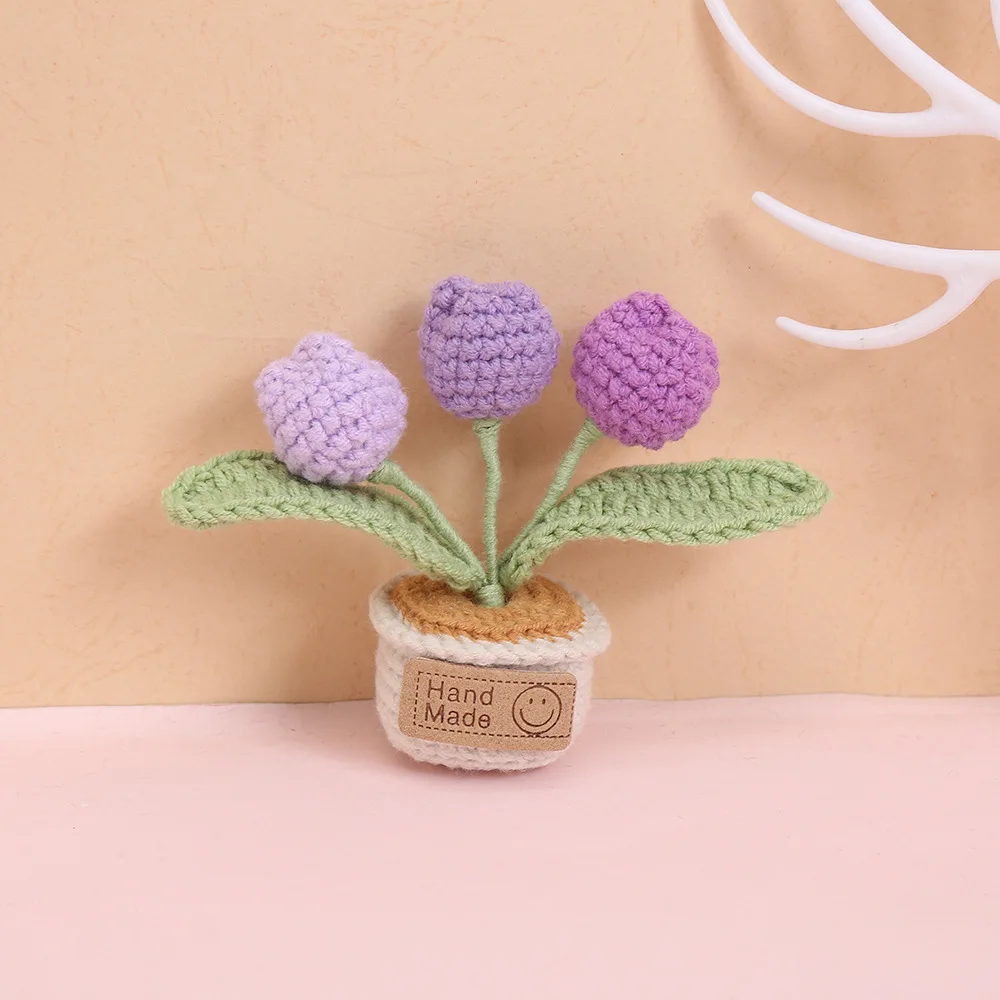Niedlicher Gehäkelter Blumen-Kühlschrankmagnet, Mini-Tulpe im Topf, Autodekoration, Handgewebte Blume im Topf, Kühlschrankdekoration – Detail 3