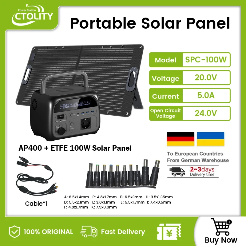 CTOLITY AP400 500W Reine Sinuswellen-Stromstation mit 100W 20,5V ETFE-Solarpanel, 345Wh 108000mAh LiFePO4-Akku, tragbarer Camping-Solargenerator, Notstromversorgung für zu Hause