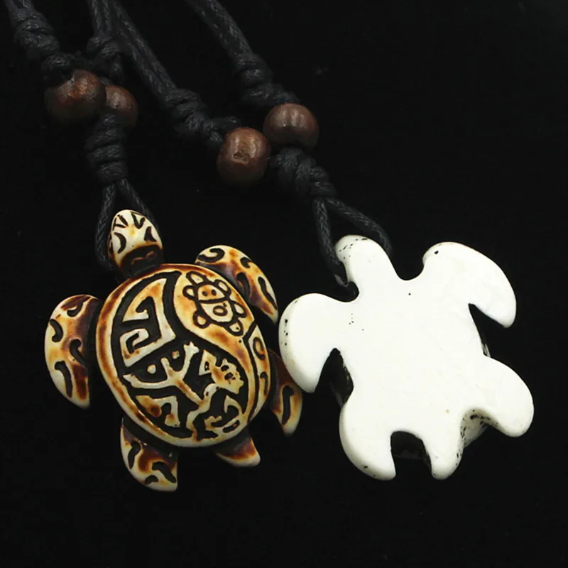 Surfer Necklace Sea Turtle Pendant Men Choker Inca Jewelry Imitation Yak Bone Carved Yin Yang Coqui Taino Sun Cotton Necklaces