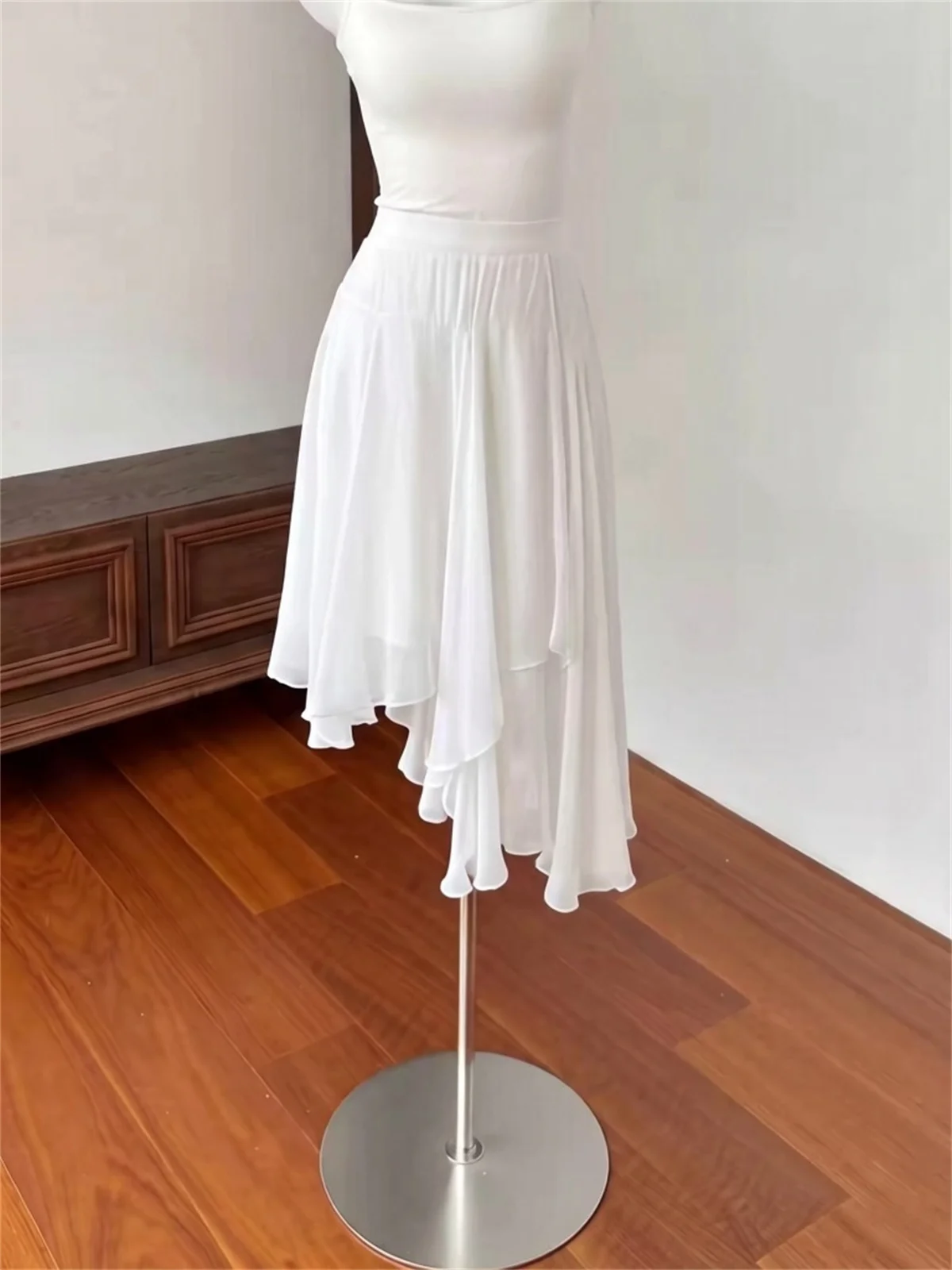 Falda Irregular en Línea A para Mujer, Falda Elegante de Verano para Oficina, Falda Midi de Chifón de Color Sólido para Mujer, Talla Grande, para Fiesta