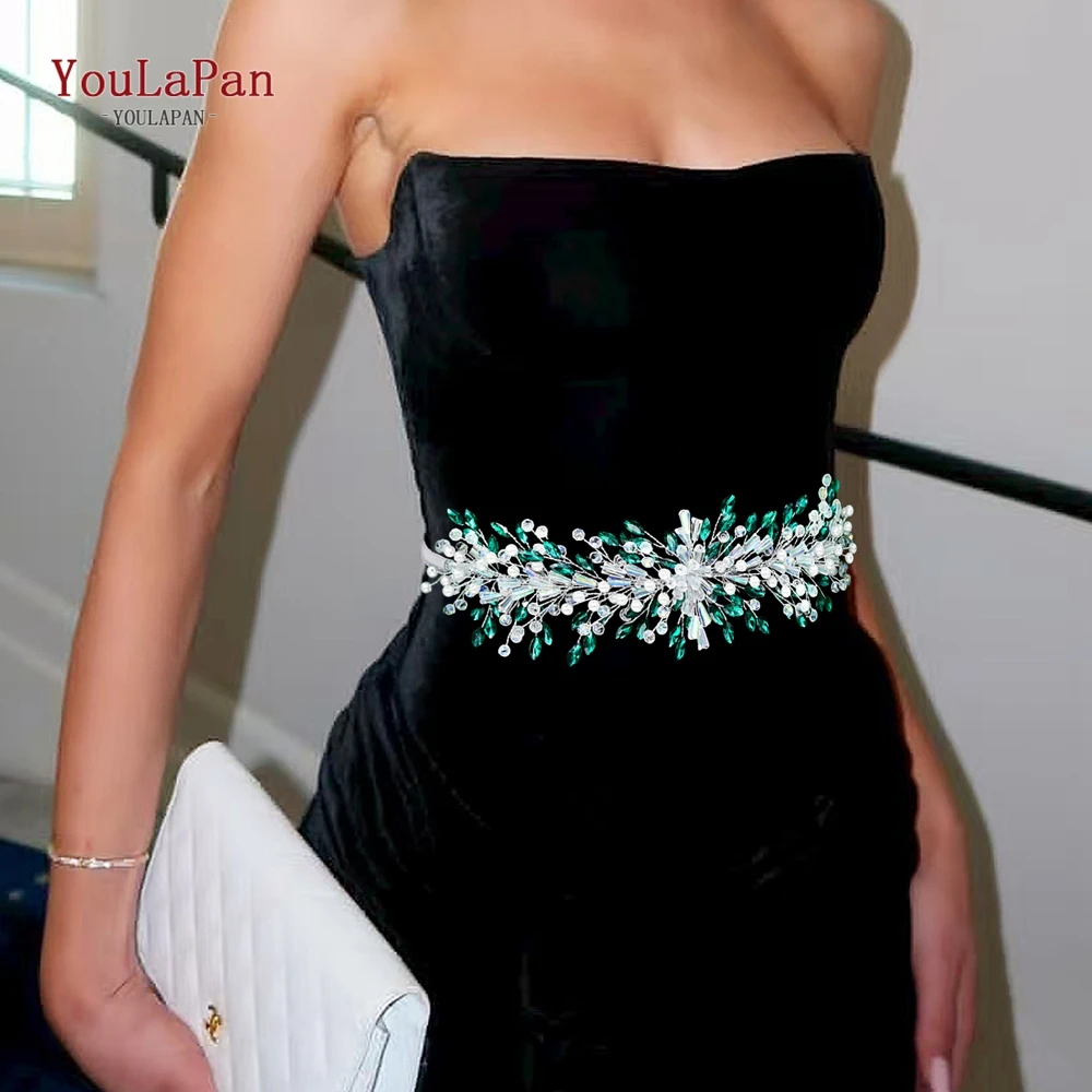 

YouLaPan Women Rhinestone Sash Bridal Dress Belt Crystal Bride Sash Belt Pearl Wedding Accessories Handmade Gown Waistband SH922