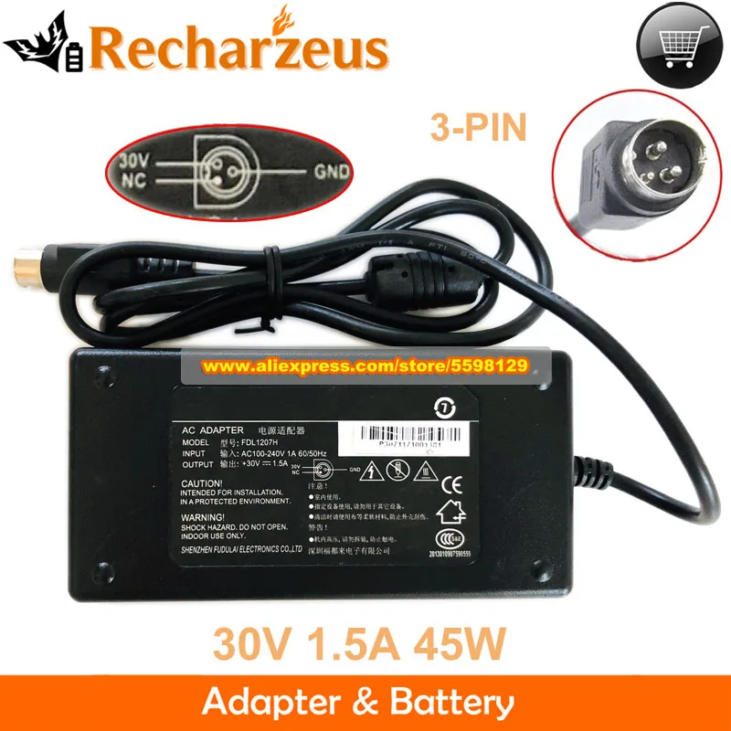 Genuine FDL FDL1207H AC Adapter For Printer 30V 1.5A 45W PSU Round With 3 Pins