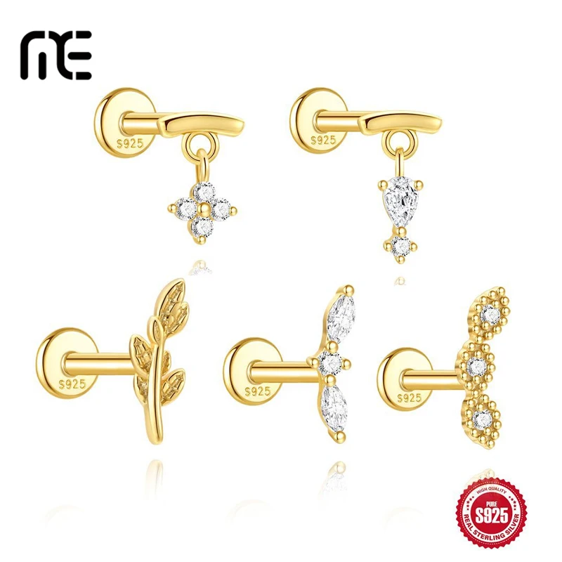1Pc S925 Sterling Silver Helix Piercing Jewelry,Flat Back Internally Threaded Cartilage Earrings for Sensitive Ears