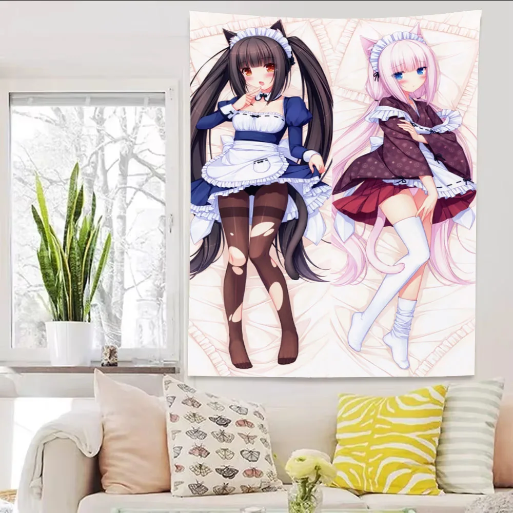 Neuer süßer Anime Nekopara JK Maid Girl Cartoon Wandteppich im Ins-Stil, ästhetischer Wandbehang für Mädchenzimmer-Dekoration