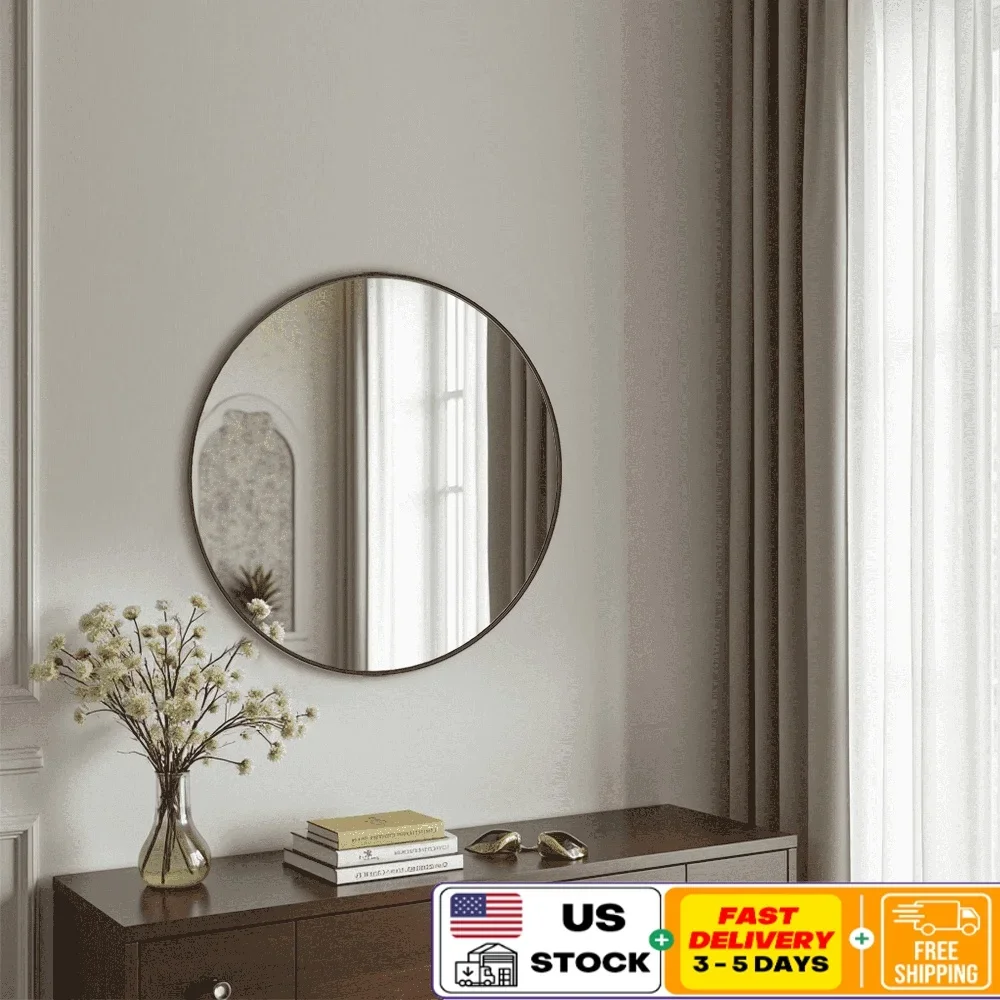 

Круглое настенное зеркало высокого разрешения, алюминиевая рама, декоративное зеркало для гостиной, ванной комнаты, спальни, туалетного столика