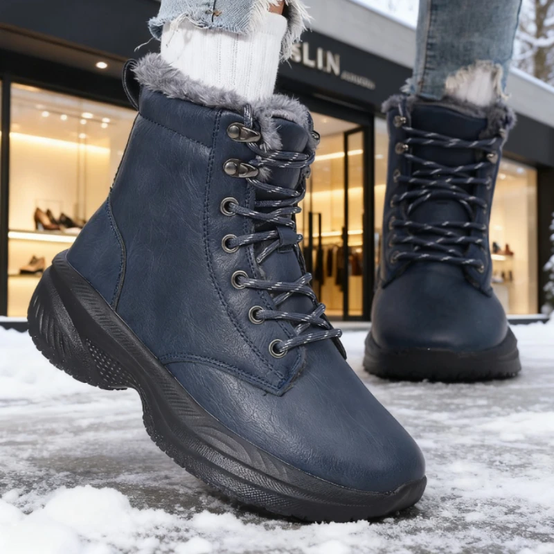 

Winter Wide Toe Shoes for Women Causal Classic Plush Keep Warm Snow Boots 2025 New Waterproof Outdoor Non-Slip Lace-Up Sneakers