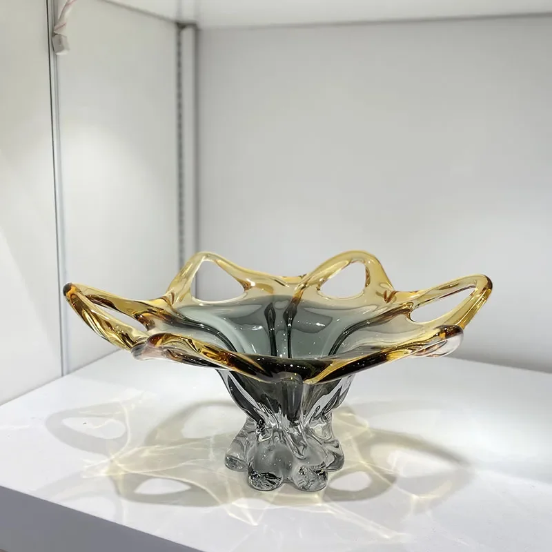 Modern Luxury Glass Fruit Plate High End Glazed Bowl for Living Room Coffee Table Home Decor Art Dried Fruit Snack Dish