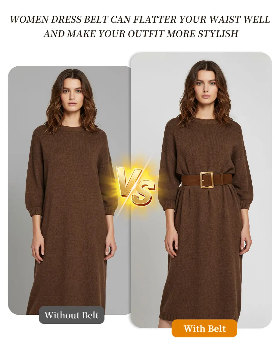 Maikun breite Wildledergürtel für Damen, Damen, klobiger Bund, modisch für Kleid mit goldener Schnalle – Detail 25