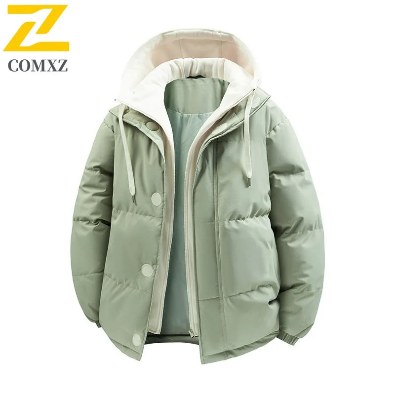 COMXZ 2025 Autumn Winter Two Piece Hooded Cotton Jacket Mens utdoor Sports Casual Loose Fit Thick Warm Solid Color Fashion Coat