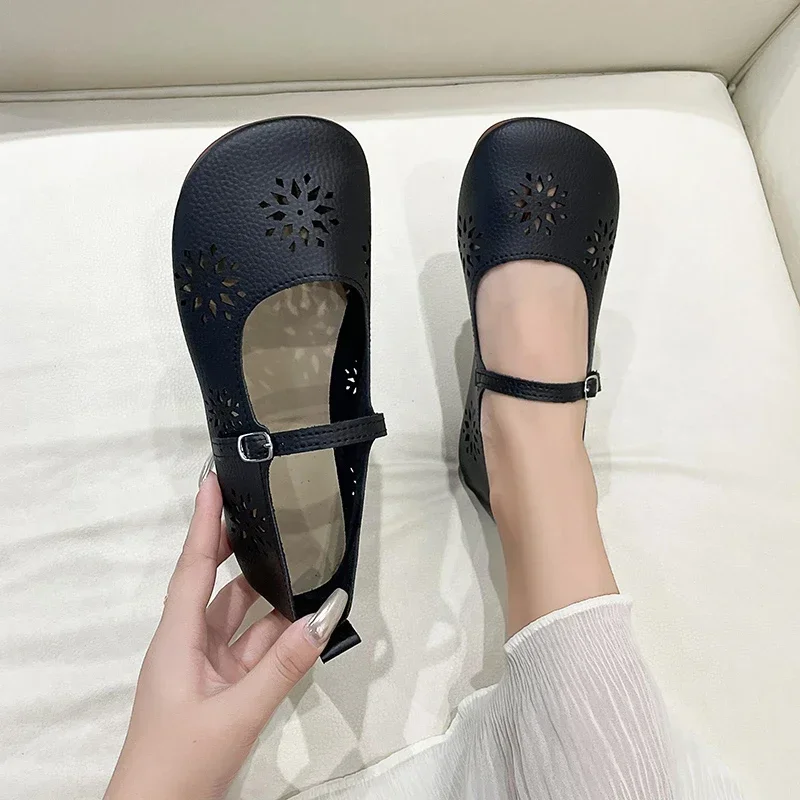 2024 Autumn Barefoot Genuine Leather Ballerina   Women with Flat Soft Sole Zero Drop Wider Toes Box