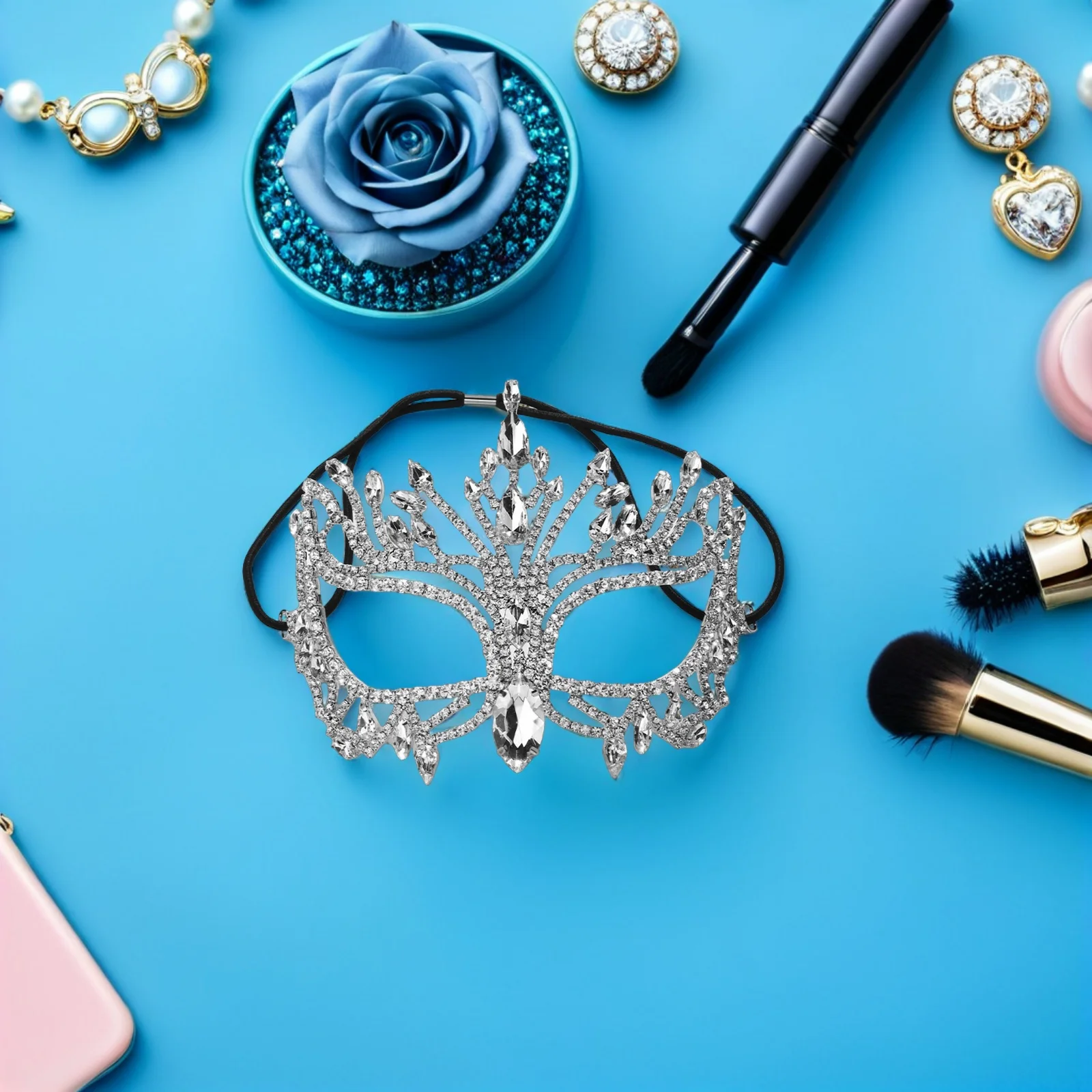 Elegant Rhinestone Half Face Mask Women's Fancy Dress Carnival Party Metal Masquerade Costume Jewelry for Evening Events