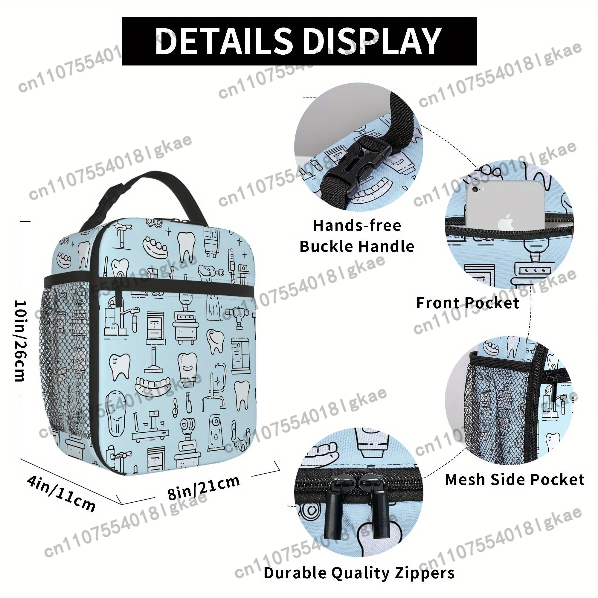 1pc Dental-Themed Insulated Thermal Bag with Tooth & Dental Print - Symbols Cooler for Dentists, Dental Assistants, Students - R