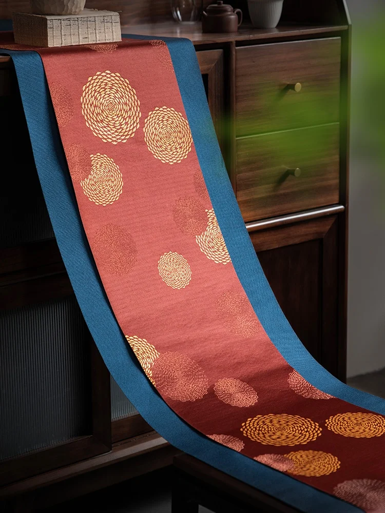 

Chinese Style Tea Table Flag Double Layer Waterproof Silk Velvet Mat for Tea Ceremony Zen Light Luxury Tea Room Pad