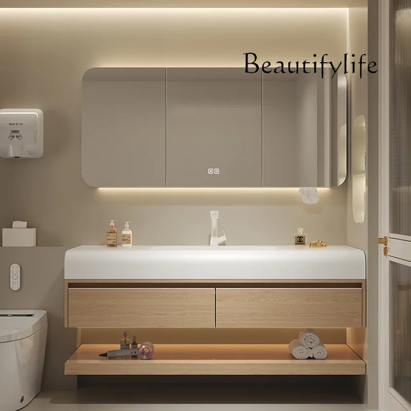combination solid wood washstand high-end designer  Cream wind integrated basin oak bathroom cabinet
