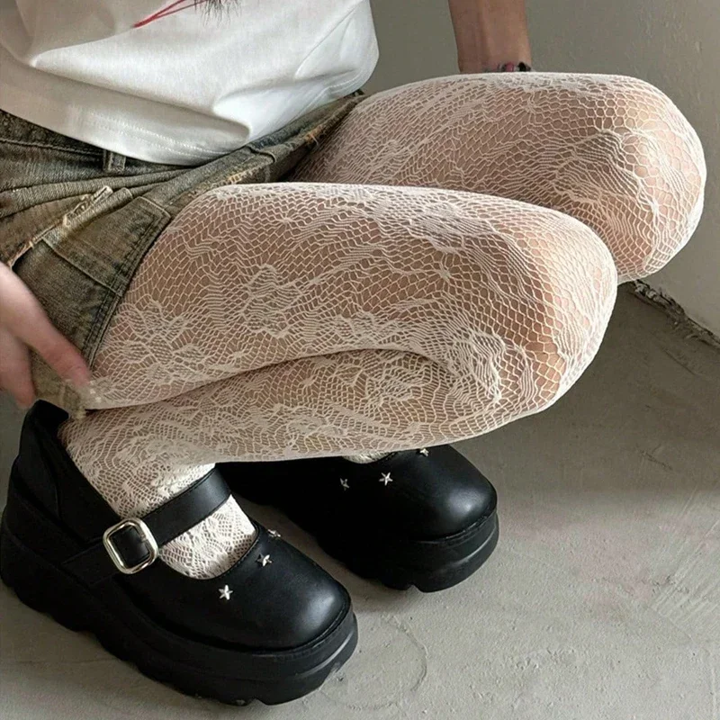 القوطية شبكة صيد السمك الجوارب النساء شير الدانتيل شبكة جوارب طويلة مثير ثقب جوارب النايلون لوليتا البديل موضة الشرير الصخرة نمط #3