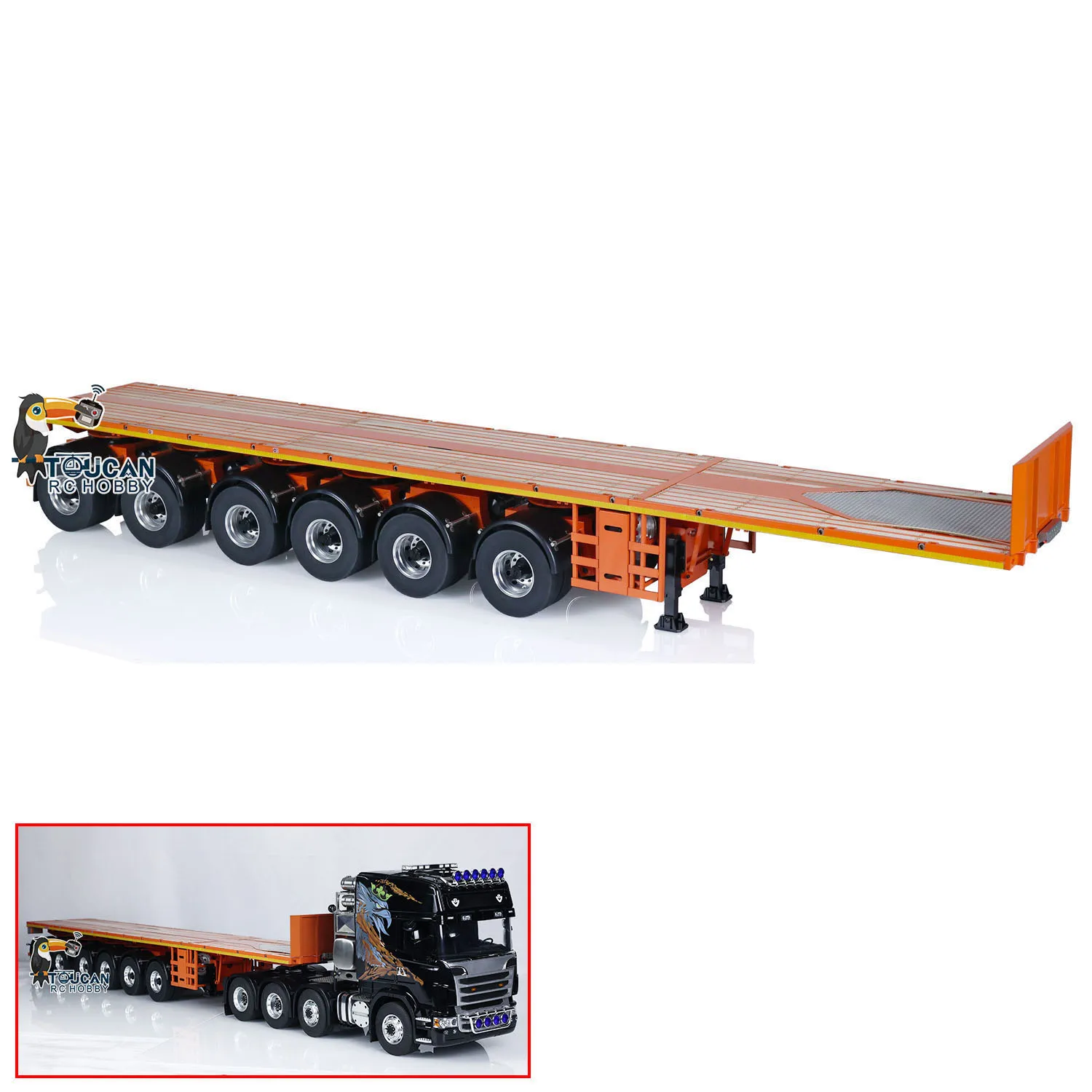 6 Axles 1/14 RC Metal Flat Trailer NOOXION Model for Remote Control DIY Tractor Truck Car with Servo DIY Painted Toy TH23097