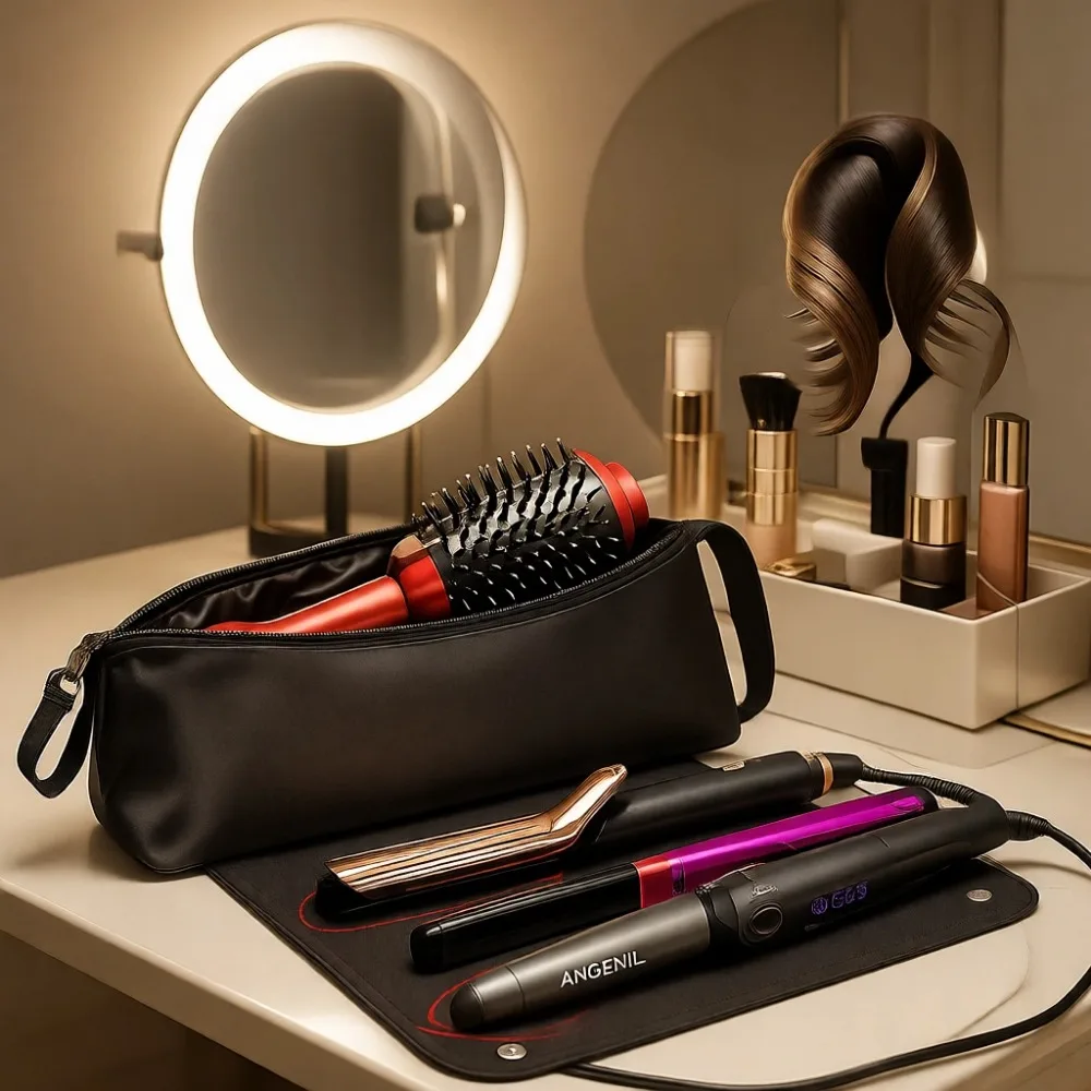 

Travel Heat Resistant Mat and Organizer for Hair Styling Tools Curling Flat Iron Dryer Brush