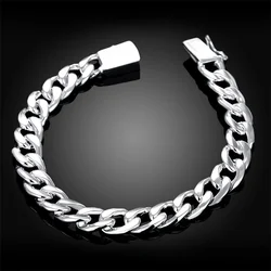 Fashion Jewelry 925 Sterling Silver Bracelet 10MM 8 Inch Men's Hip Hop Side Bracelet