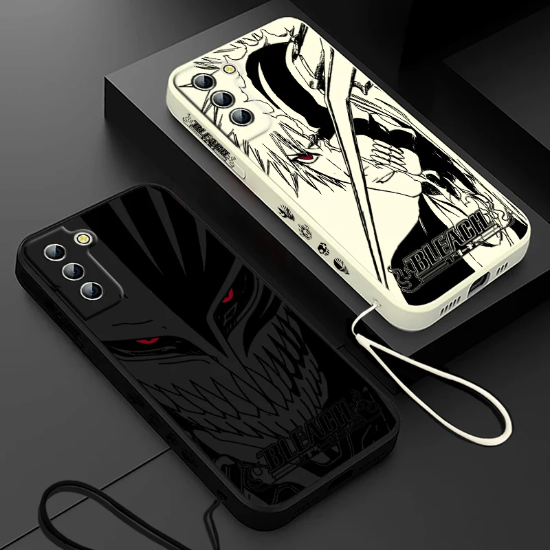 BLEACH Kurosaki Ichigo Anime Phone Case For Samsung Galaxy S24 S23 S22 S21 S20 Pro FE Plus Ultra Liquid Left Rope Cover