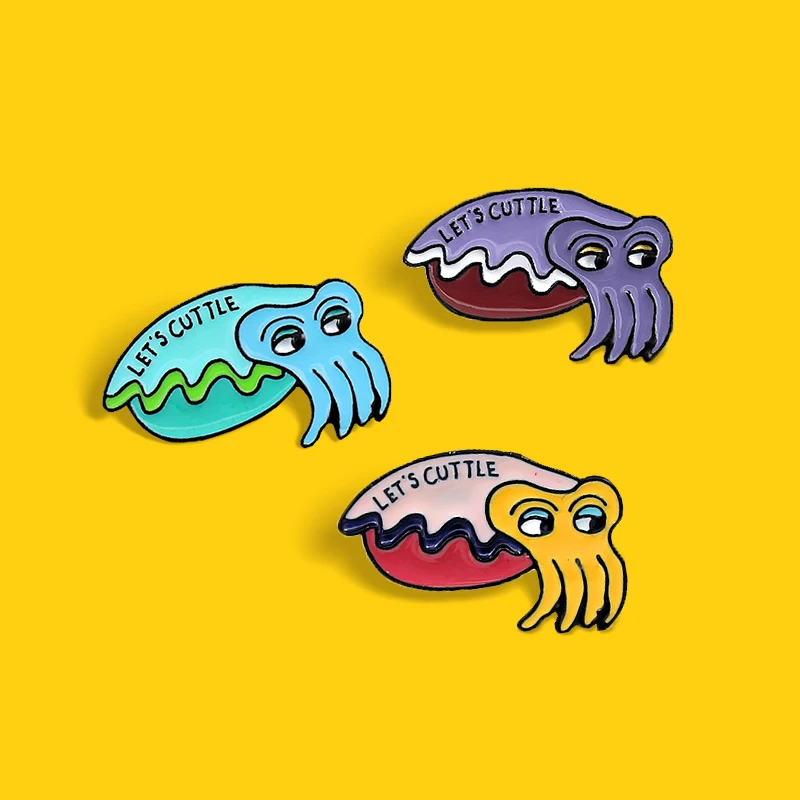 LET'S CUTTLE-Broches en émail de calmar pour enfants et femmes, insigne d'animal, cadeaux de bijoux, calmar, seiche, bleu, violet, rose