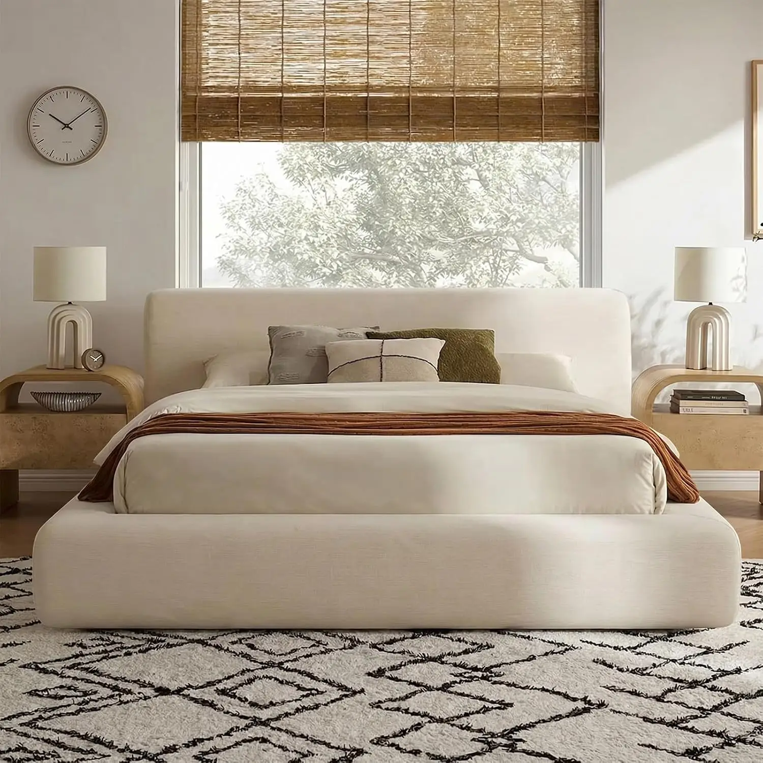 King Cloud Bed Frame, Upholstered Platform Bed Frame with Headboard, 5.9