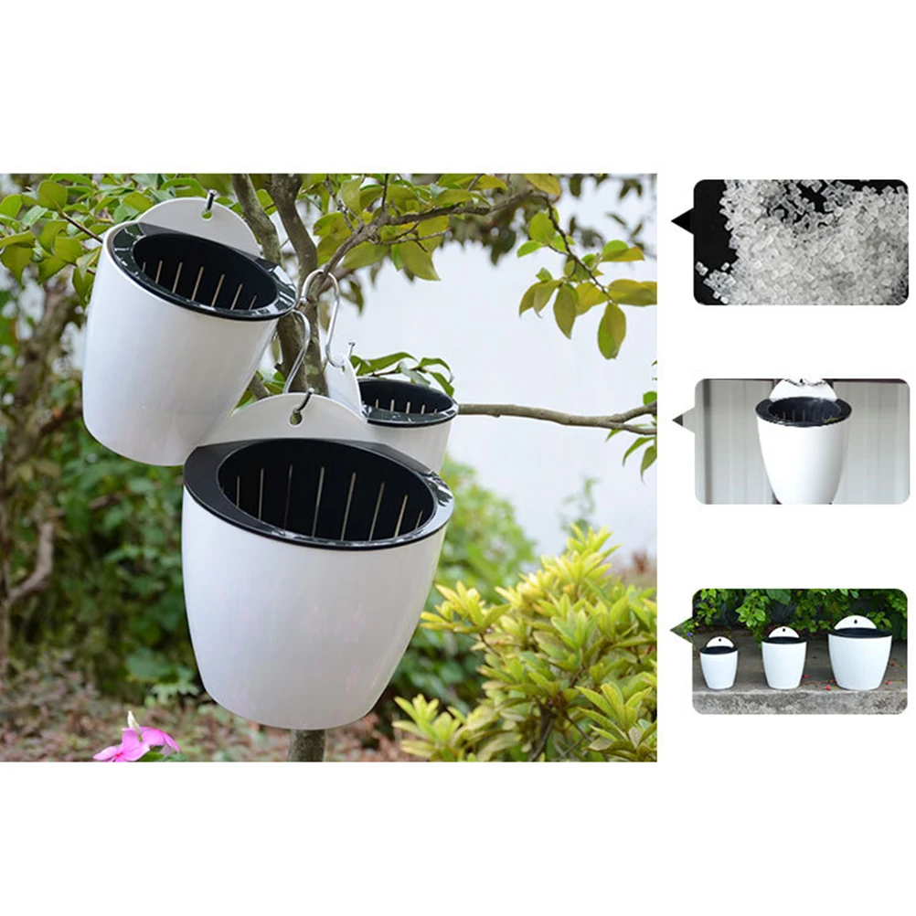 

Self Watering Flower Pot Creative Round Wall Hanging Planter With Cotton Rope Long Time Water Storage Durable Plastic
