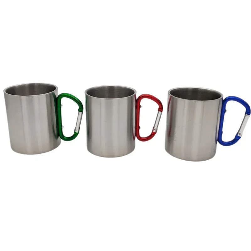 

Camping Travel Stainless Steel Cup Carabiner Hook Handle Picnic Water Mug Outdoor Travel Hike Cup