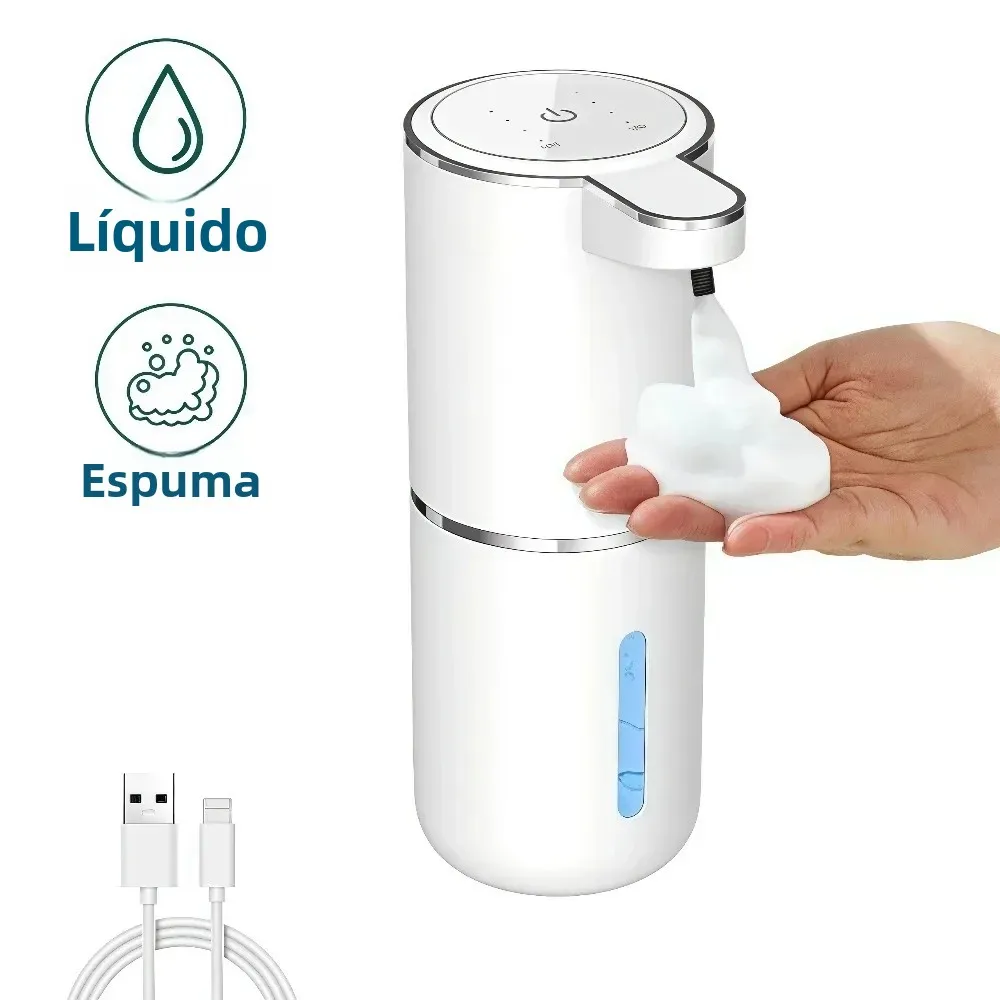 Dispensador automático de sabão líquido/em espuma, dispensador elétrico sem toque, recarregável por USB com sensor infravermelho para banheiro, cozinha