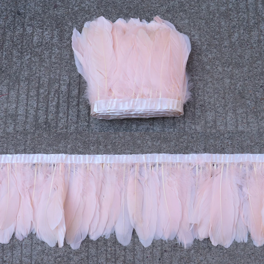 1 Yard Natural Goose Feathers Fringe Trimming Leather Pink White Plumes Ribbon For Wedding Decoration DIY jujuhat Crafts