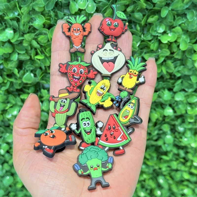 Hot Sales 1-12Pcs Lovely Cookie Hamburger Children Shoes Buckle Charms Vegetable Broccoli Sandals Ornaments DIY Backpack