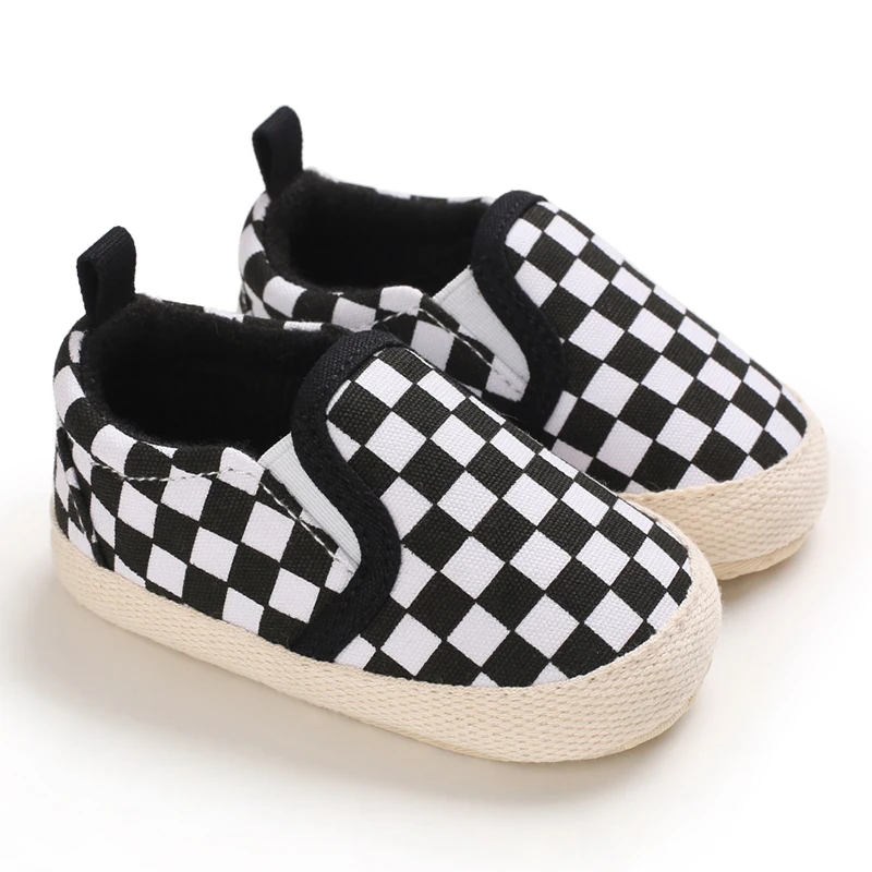 Baby Learning Walk Shoes, Fashion Black White Check Sports Baby Shoes, Light Cloth Casual Infant Footwear 0-1 Year