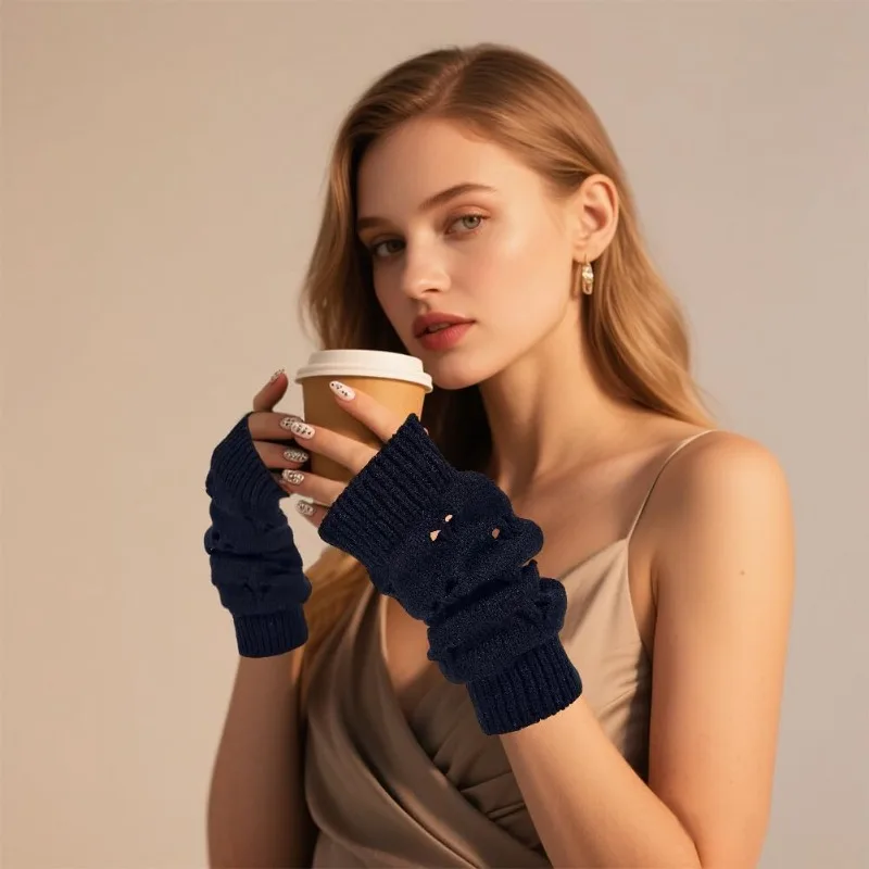 1-teilige einfarbige Damenhandschuhe, geeignet für Frühling, Herbst und Winter, fingerlose, warme Strick-Armhandschuhe zum Tanzen und Schutz der Hände