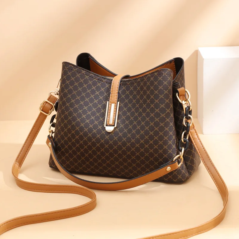 TRAVEASY 2024 Fashion Vintage Bucket Type Women Shoulder Bag PU Leather Leisure Female Top Hand Bags Solid Color Crossbody Bag