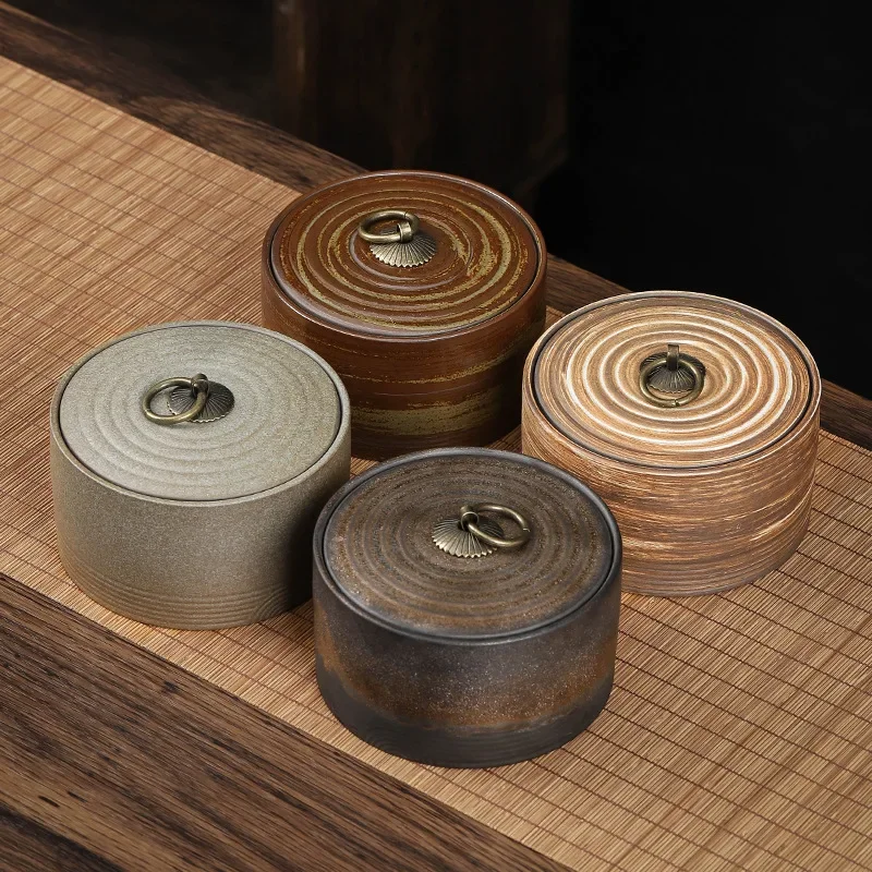 

Retro Cylindrical Ceramic Storage Jar with Lid Sealed Tea Cans Candy Grain Storage Box Porcelain Jar Crafts Gift Home Decoration