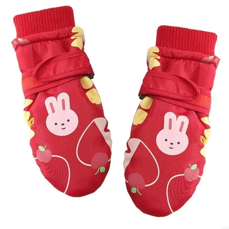 

R66D 1 Pair Ski Gloves Winter Warm Gloves Cartoon Rabbit Pattern Windproof Mittens for Outdoor Sports Riding Running Cycling