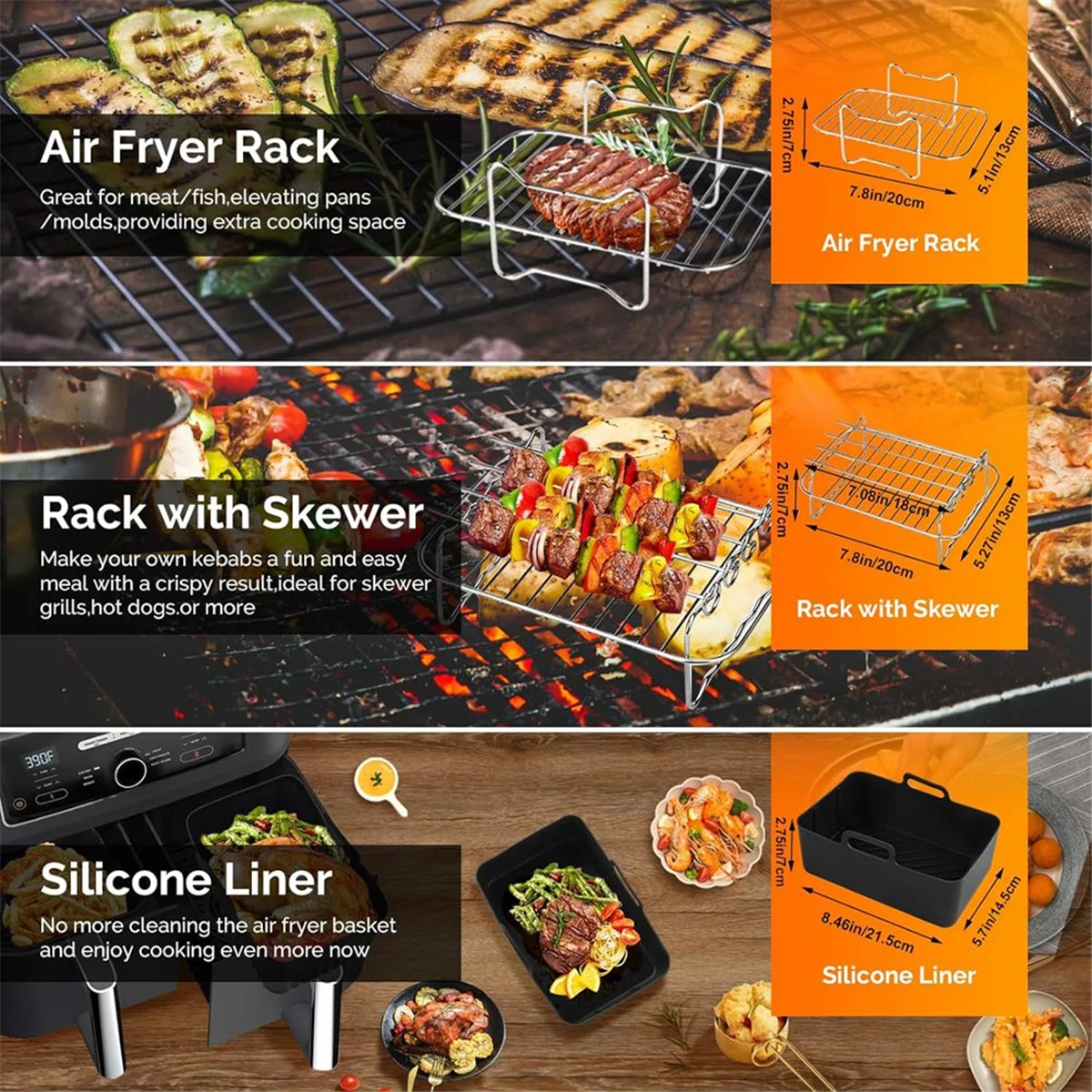 Silicone Air Fryer Liner,Air Fryer Accessories for Ninja Dual AF300UK AF400UK Reusable Dual Air Fryer Racks HOT