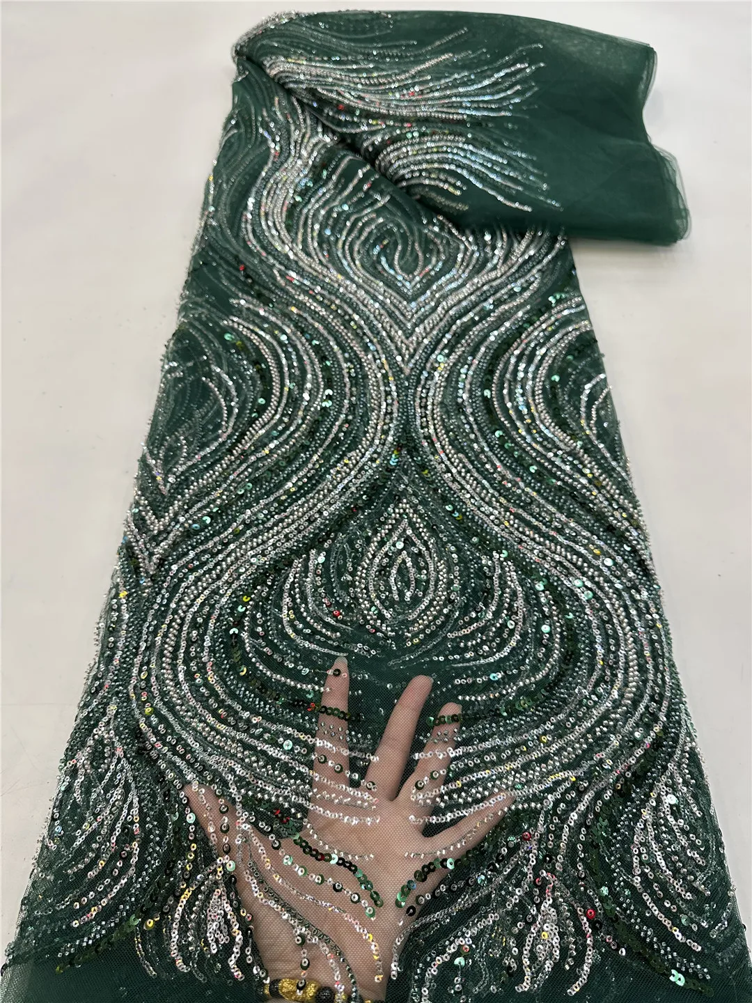 

French Beaded Sequins Lace Fabric 2025 High Quality 5 Yard Mesh Tulle African Lace Fabric Nigerian Wedding Dress for Women