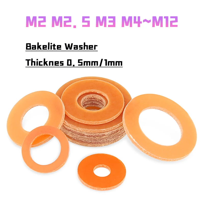 M2 M2.5 M3 M4 M5 M6 M8 M10 M12 Bakelite Washer Circular High Temperature Resistant Insulating Gasket Washer Thickne 0.5mm/1mm