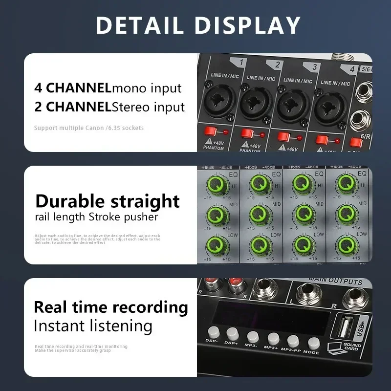 6 Channel Studio Audio Mixer USB 2 Channel Stereo Input DJ Sound Controller for Karaoke Music Karaoke Interface Mixing Board PC