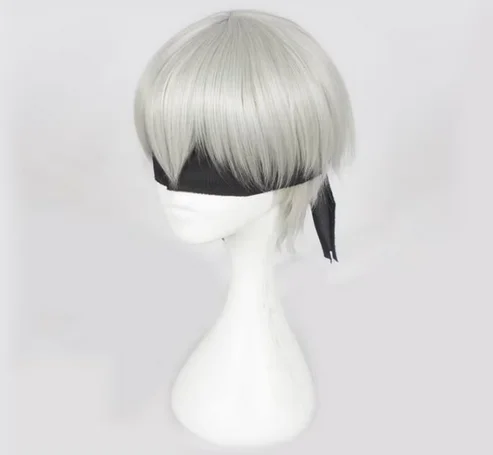 Model Silver Wig NieR:Automata 9S Cosplay Wig with Black Eye Patch Cosplay Halloween